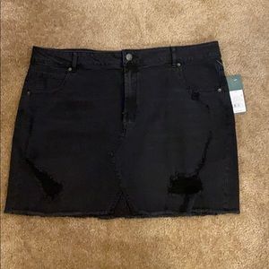 Black denim mini skirt
